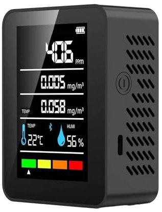Air Quality Detector, Air Quality Sensor, Temperature Monitor, Portable Air Quality Monitor, Real-Time Detector for PM, Co2, Tvoc, Hcho with Temperature Display, 9x3.5x7 cm, Compact Battery-Operated