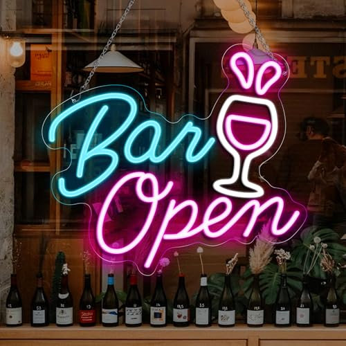 inShareplus Cartel de neón con forma de copa de vino, regulable con USB, para bar, bar, bar, bar, club, bistró, fiesta, para decoración de pared