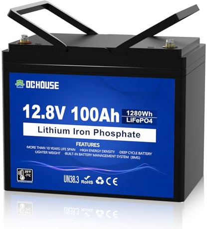 DC HOUSE 12V 100Ah LiFePO4 Trolling Motors Battery with SOC Status Indicators, Bluetooth & Low Temp Cut-Off, 100A Smart BMS, Up to 15000 Cycles for RV, Marine, Boat, Solar Off-Grid