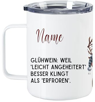 GRAZDesign Trinkbecher mit Deckel Weihnachten mit Namen personalisiert 400ml