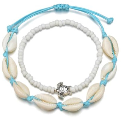 ZUWIJEQ 1 ensemble Bracelet de Cheville pour Femme, bracelets de cheville bohèmes en coquillage, Cheville Été Pieds Nus Fête Sur la Plage Chaînes de Cheville, Bracelet de cheville de Réglable fille