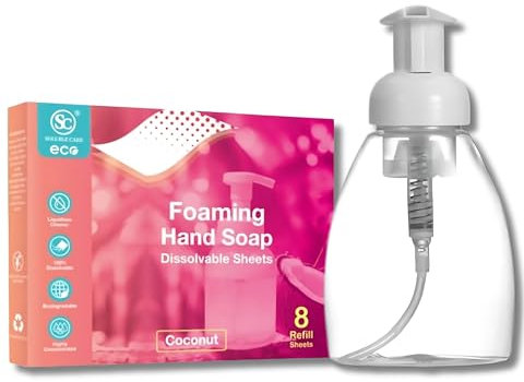 Foaming Hand Soap Sheets with Refillable Dispenser – 8 Aloe Vera Scented Refills Biodegradable, TSA-Approved, Moisturizing Liquid-Free Soap Alternative for Travel, Home, or Office Use