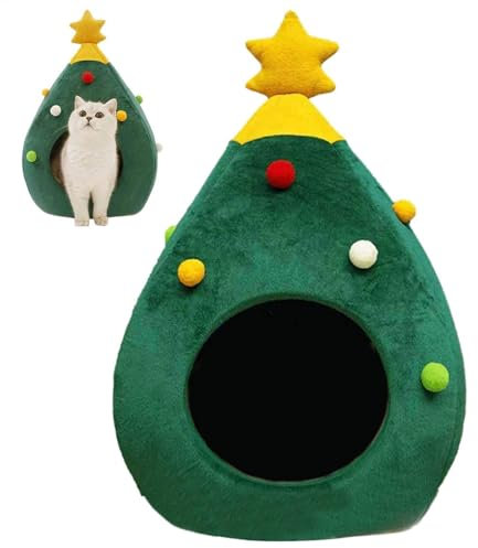 Casa para gatos con árbol de Navidad, casa para gatos, cama interior para gatos, árbol de Navidad para mascotas, casa para perros, casa portátil para mascotas, de cueva para gatitos, animales