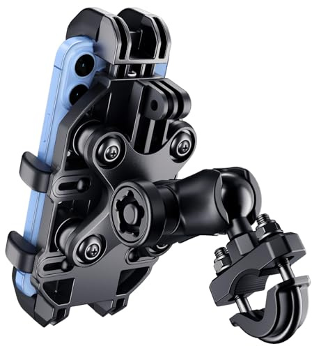 Thlevel Motorrad-Handyhalterung mit Vibrationsdämpfer, Anti-Schüttelschutz, 720 ° verstellbar, für iPhone 16 Pro Max für Samsung 5,4 Zoll - 6,9 Zoll Handy Anti-Diebstahl Dirt Bikes (U-förmige Basis