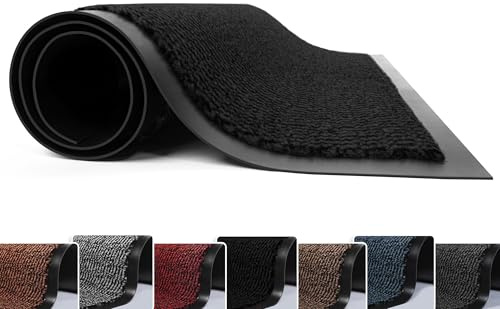 FB FunkyBuys Washable Door Mats - Heavy Duty, Non-Slippery & Stylish Floor Mat - Door mat indoor Large Rubber Indoor & Outdoor Doormats for Perfect Dust Grabbing (Black-waved, 80 x 300 CM)