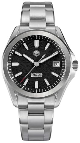 San Martin New Gada Modische Sportuhr, 39 mm, NH35, automatisch, mechanisch, wasserdicht, 100 m, leuchtend, SN0129, Schwarz , Kleid