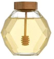 Biluer Bocal à miel hexagonal avec cuillère à miel, 500 g, distributeur de miel, petit, avec couvercle, distributeur de miel