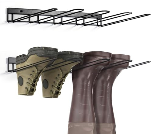 M.J COMFY-LIFE 2pcs Welly Boot Rack - Wall Mounted Storage for 4 Pairs - Heavy Duty Metal Boot Stand for Rain Boots,- Space-Saving Shoe Organizer for Entryway, Garage & Mudroom