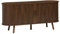 sweeek - Meuble TV scandinave 2 Portes coulissantes. 4 Compartiments. Effet Bois rainuré Noyer. L120 x 40 x 57 cm