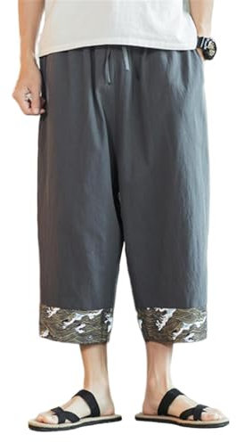 Vhersily 2025 Japanische Hose Herren Kurze Taro-Leinen Traditionelle japanische Kleidung mit Kordelzug Sommer Casual Leicht Strand Jogger Yoga Gym Trekking, P Grau, 58