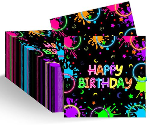 ORUZA 40 Stück Happy Birthday Party Servietten, 33 x 33 cm Servietten Einweg Bunt Theme Dekorationen für Neon fluoreszierende Geburtstag Party Servietten