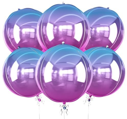 6Pcs Gradient Purple Round Foil Balloons, 22 Large Helium Purple Iridescent Ball Balloon, Metallic Blue Purple Foil Balloon for Birthday Graduation Wedding Anniversary Disco Prom Party Decorations