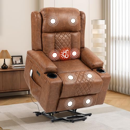 BRTHORY Relaxsessel mit Aufstehhilfe Elektrisch Verstellbar Fernsehsessel mit Liegefunktion Massage Wärmefunktion, Type C&USB -Anschlüsse, Lesesessel TV Sessel Wohnzimmer