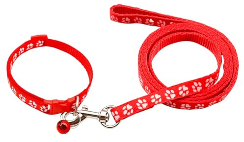 COYUN Welpenhalsbänder mit Leine Set, Hundehalsband und Leine Verstellbares Hundehalsband Weich Nylon Haustier Halsband für Welpen Kleine Mittlere Hunde(Rot)