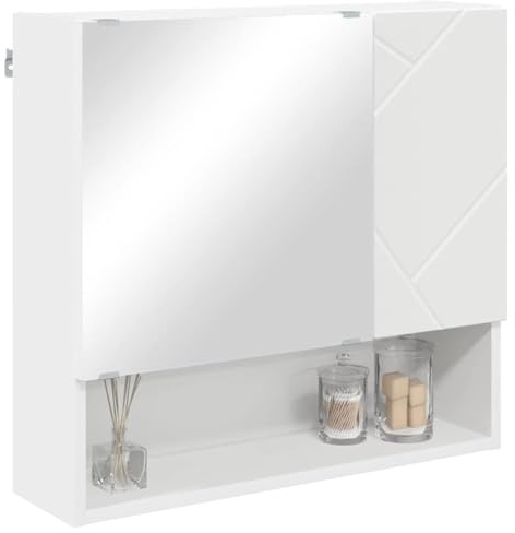 vidaXL Mirror Cabinet with Door White 59 x 17 x 55 cm Engineered Wood, Modern Bathroom Mirror Cabinet, Rectangular Storage Unit, Compact Designer Furniture, Functional Indoor Wall Organizer