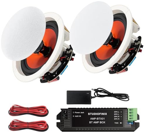 STUDIOFINIX - 8 inch Bluetooth ceiling speaker with 2 channel amplifier, 400W peak power output pair, perfect for clear sound in living room, office, kitchen