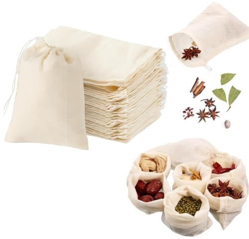 30PCS Spice Bags for Cooking Muslin Bags for Cooking, Soup, Tea Coffee Filter, Spice Storage, 8x10cm