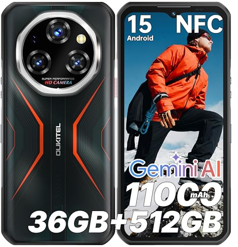 OUKITEL WP55S Smartphone Incassable, 36Go+512Go/2To Telephone Incassable, 11000mAh/33W,64MP+32MP Telephone Chantier, 120Hz 6.6 FHD,Android 15, Dual SIM/GPS/NFC/OTG/Fingerprint, Orange