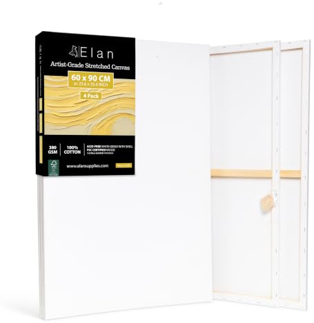 Elan Keilrahmen Leinwand 60x90, 4er Set Leinwände zum Bemalen 380g/m² | 4er-Set 60x90 CM, Schwerere 380g/m² Baumwolle Leinwand zum Bemalen, Säurefrei, Dreifach Grundierte Leinwand für Ölfarben
