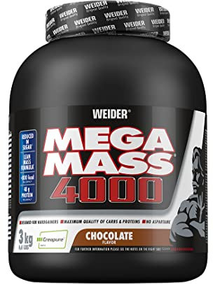 Weider Mega Mass 4000 - Weight Gainer Pulver mit 48g Protein & Kreatin pro Portion - Für Muskelaufbau & hohe Kalorienaufnahme - 3kg - Schokolade