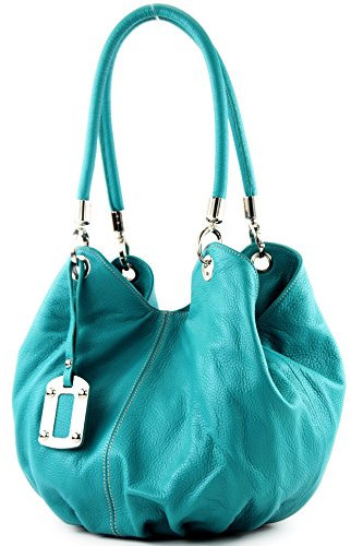 modamoda de 228 Damen Leder Schultertasche Hobo bag handmade in Italy, Farbe:Türkis_1