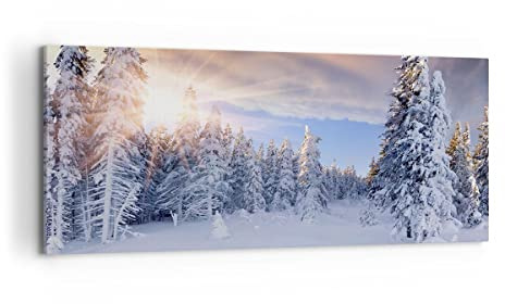 ARTTOR Bilder auf Leinwand 120x50cm Wandbild Landschaften Natur - 2433 | Abenteuer Alpen Winter Panorama Groß Wanddekoration Wohnzimmer Schlafzimmer Wanddeko Wand Kunstdruck Wandkunst ARTTOR