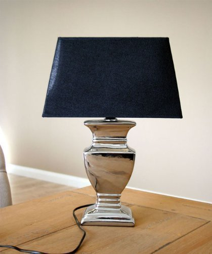 DRULINE Tischlampe Tischleuchte Keramik in Silber mit schwarzen Schirm 52 cm