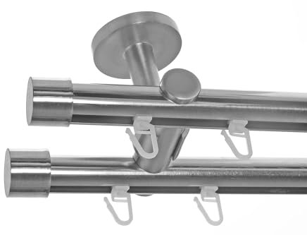 BASIT Innenlauf Gardinenstange 2 läufig Deckenmontage 240 cm lang Edelstahl Look I Vorhangstange mit Schiene 2läufig Ø20mm I 120-600 cm wählbar D40