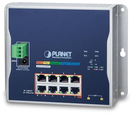 PLANET IP30, IPv6/IPv4, L2+ 8-Port 10/100/1000T 802.3at PoE, WGS-5225-8P2S (10/100/1000T 802.3at PoE + 2-Port 100/1000x SFP Wall-Mount Managed Switch (-4075 Degrees C, Dual Power)