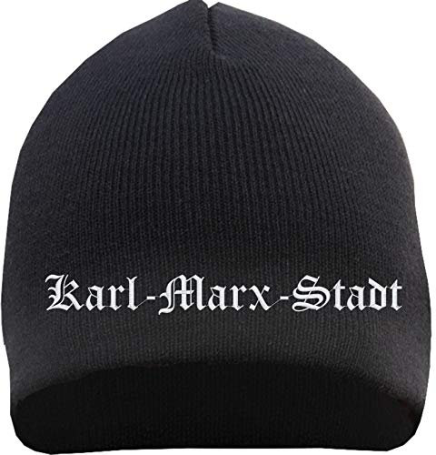 HB_Druck Karl-Marx-Stadt Beanie Mütze - Altdeutsch - Bestickt - Strickmütze Wintermütze Einheitsgröße Schwarz