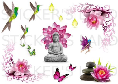 Planche stickers zen muraux mural scrapbooking enfants adultes maison cuisine salle de bain salon chambre bureau mur porte lit meuble vitre miroir boite mug autocollant waterproof A4