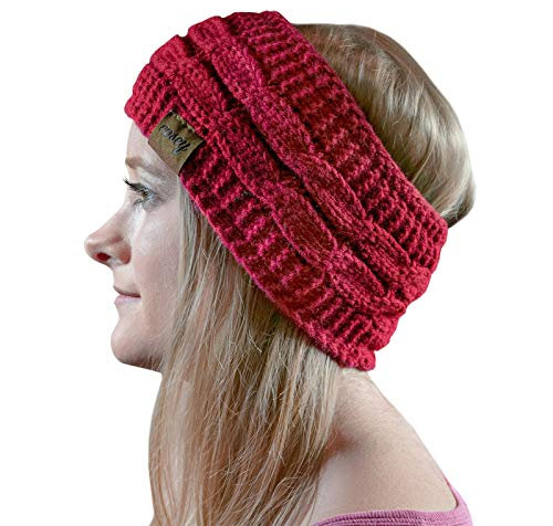 cosey- gefüttertes weiches Strick Stirnband mit Innenfleece in rot
