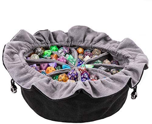 TOYFUL Large DND Dice Drawstring Bags with Pockets Black Storage Bag for RPG MTG Game Dices Capacity Over 300 Dice
