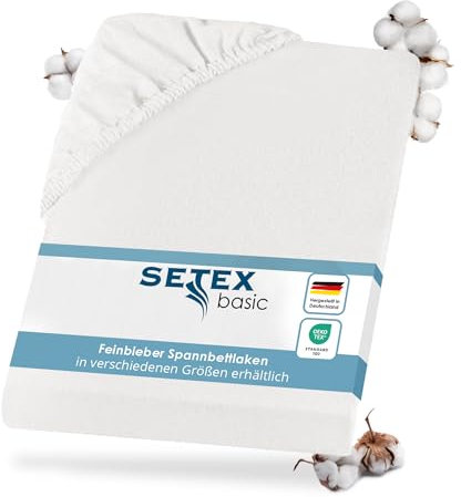Setex - Feinbiber Bettlaken mit Gummizug kuschelig weich - Biber Spannbettlaken aus 100% Baumwolle mit rundum Spanngummi - Bettwäsche ganzjährig - Betttuch 90x200 cm Offwhite