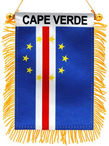 Anley Bandiera da appendere alla finestra di Capo Verde 4 x 6 pollici - Specchietto retrovisore e bifacciale - Mini banner capoverdiano con frange con ventosa