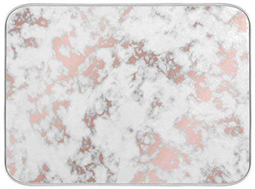 Rose Gold Marble Stone Dish Drying Mat Large Kitchen Microfiber Mat 40x46 Absorbent Reversible