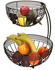 AmaCasa Etagere Obstkorb 2 Etagen | Obstschale aus Metall für mehr Platz | Metall - Antik Braun | Der Obstkorb besteht aus einem Teil und besitzt zwei Etagen/Obstschalen | 36x21x28cm