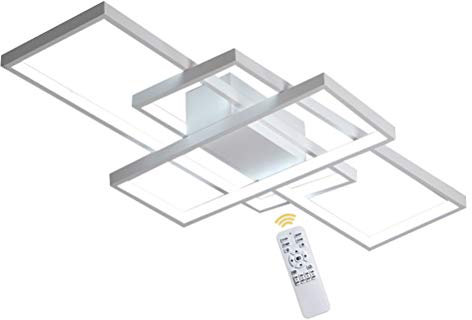 Wohnzimmerlampe Modern 80W LED Decke Dimmbar Acryl Lampenschirm Deckenleuchte Weiß Chic Eckig Designer-Lampe Esstischlampe Mit Fernbedienung Deckenlampe für Pendelleuchte Küche Flur Leuchten, 90cm