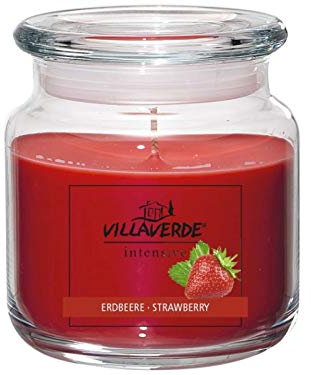 Große Duftkerze im Glas mit Deckel frischen Düften- ergiebig wirksam anhaltend Duftend - schöne Dekoration! (ERDBEERE - ROT)
