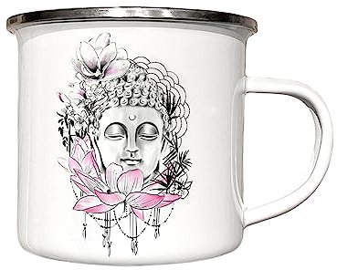 Emaille Tasse mit Buddha Kopf - Emailletasse personalisierbar - Kaffeetasse Bürotasse Arbeit Camping Becher - Geschenk Buddhismus - von zAcheR-fineT