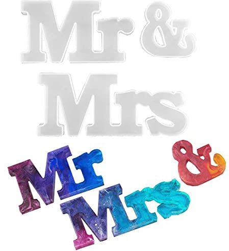 Aabellay 3D Mr & Mrs Buchstaben Zeichen Silikon Harz Formen Epoxid Gießform Silikonform Resin Mold Mr und Mrs Letter DIY Hochzeitsdekoration Englisch Wortkombination für Partytisch Top Dinner