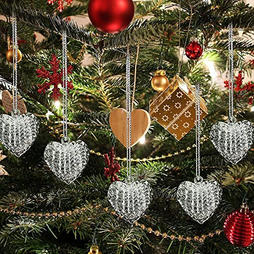 AvviKro 12 decorazioni natalizie a forma di cuore in vetro, trasparenti, filate, per albero di Natale, da appendere