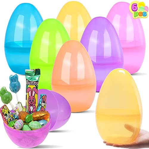 JOYIN 25,4 cm Jumbo-Ostereier, 6 Stück, Bunte Riesen-Eier aus Kunststoff, leer, befüllbar, zum Befüllen zu Ostern, Leckereien, Mitbringsel, Jagd, Klassenzimmer, Preiszubehör, Dekoration