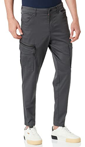 JACK & JONES Hommes Pantalon Cargo Chino JPSTACE JJDEX Pantalon Extensible Coupe Droite Pantalon de Travail Style, Couleurs:Gris, Taille de Pantalon:32W / 32L