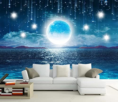 Tapete 3D Wandbild Heller Mond Schöne Nacht Sternenhimmel Fototapete 3D Effekt Vliestapete Wohnzimmer Schlafzimmer Wanddeko