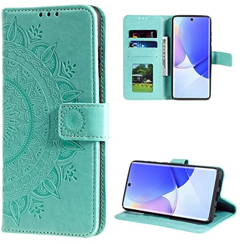 CoverKingz Handy Hülle kompatibel mit Huawei Nova 9 / Honor 50 - Handyhülle mit Kartenfach Bookcover Case - Handy Tasche klappbar Motiv Mandala Grün