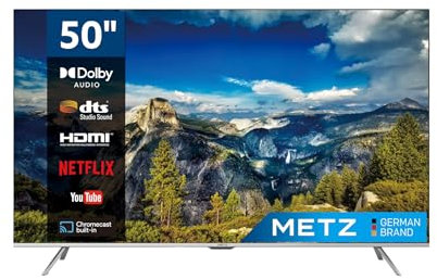 Metz Smart TV, Serie MUC7000, 50 (127cm), 4K UHD, Wi-Fi, Android 10.0, HDR10/HLG, HDMI, ARC, USB, Slot CI+, Dolby Vision, DVB-C/T2/S2, HEVC MAIN10, Google Assistant, Argento