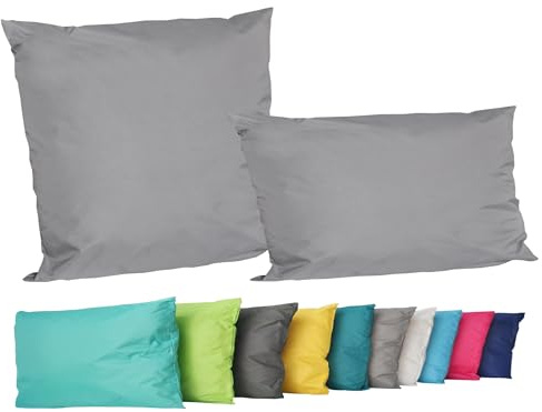 JACK 2er Set Outdoor Lounge Kissen Set 45x45cm + 30x50cm Dekokissen Inkl. Füllung Wasserfest Sitzkissen Garten Lotus Effekt, Farbe:Grau