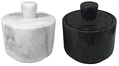 Yepmlrt 2 Marble Salt Cellars, White and Black Salt box With Cover, Kitchen salt container with lid