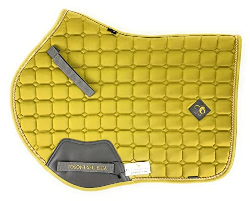 Tosoni Selleria, Springen Schabracke Luxury, Weiche und Widerstandsfähige Schabracke, Unverzichtbar, um das Pferd vor Traumata und Übermäßigen Stößen zu Schützen, Nüchtern und Elegant (Gold)